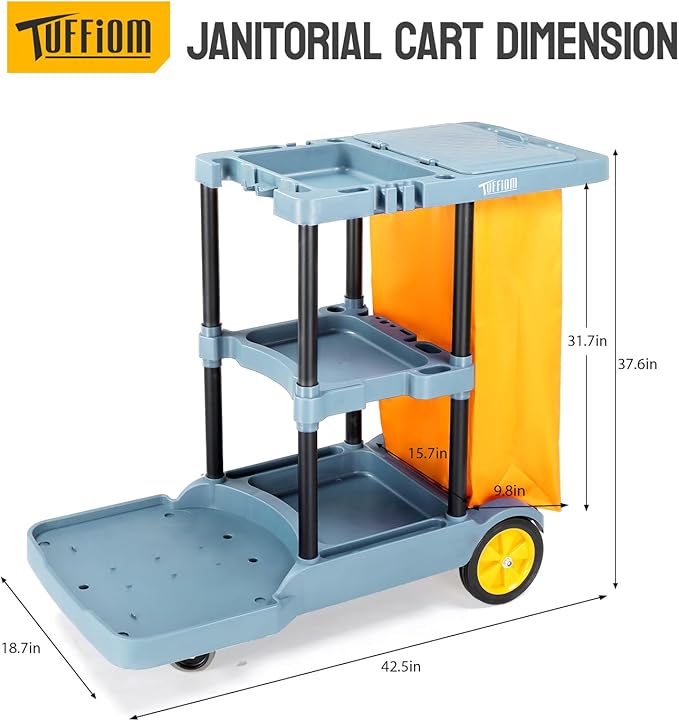 TUFFIOM Commercial Traditional Cleaning Janitorial 3-Shelf Cart, 500 Lbs - Image 6