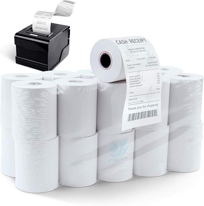 Azure Zone, Thermal Paper Rolls 2-1/4 X 85ft, 50 Rolls, Fits Most POS Machines by AzureZone