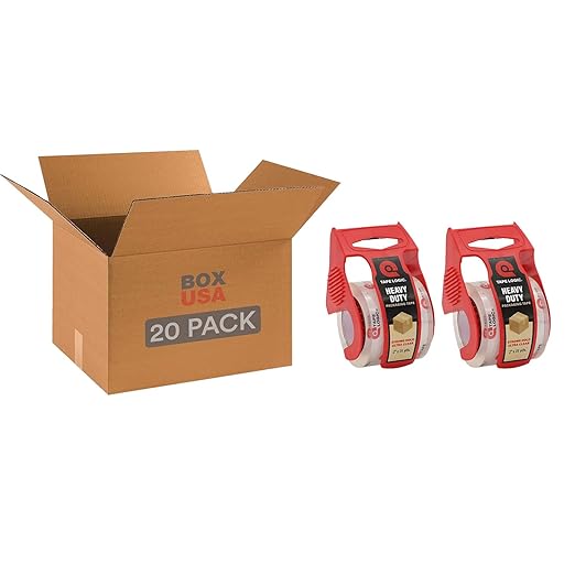 BOX USA Moving Boxes Medium 18"L x 14"W x 12"H & 2 Heavy Duty 2in x 25yd Clear by BOXUSA