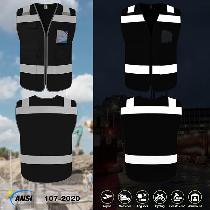 TCCFCCT High Visibility Vest 5 Pockets Reflective Safety Work Vest - Image 2