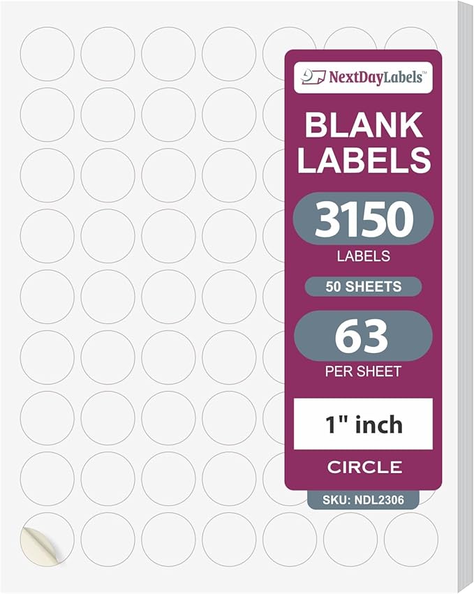 NextDayLabels - 1 Inch Round Circle Stickers - Matte White Blank Laser/Inkjet by NextDayLabels
