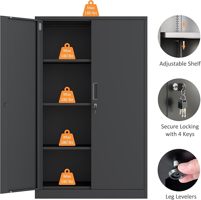 Metal Storage Cabinet with Locking Doors and 3 Adjustable Shelves, 53.5-Inch - Image 6