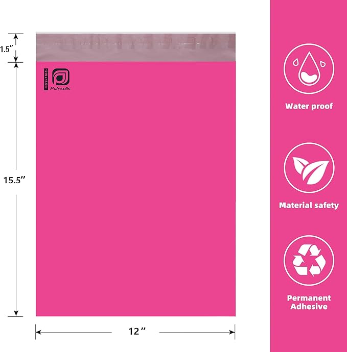 POLYSELLS 200 pcs 12x15.5 Inches Pink Poly Mailers Shipping Envelopes, Strong - Image 2