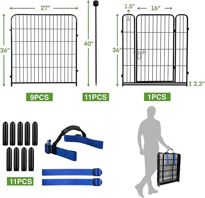 ADAVIN Garden Fencing 36 Inch High, Low Threshold Door, 10 Panels Total 22.1 Ft - Image 3