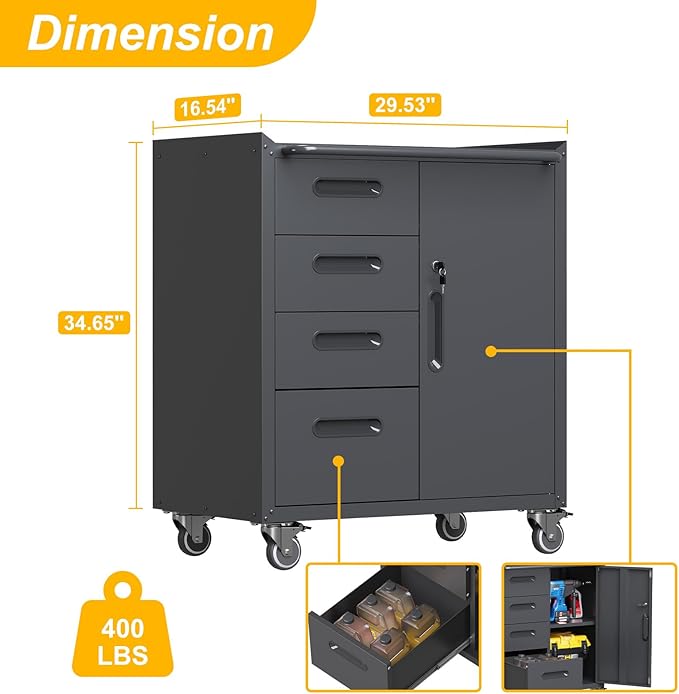 4-Drawer Rolling Tool Chest, Metal Tool Storage Cabinet on Wheels, Heavy Duty - Image 3
