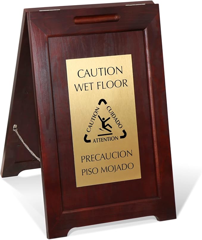 SmartSign Premium Bilingual "Caution Wet Floor" Wooden A-Frame Standing Floor by SmartSign