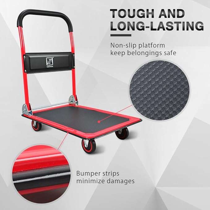 Push Cart Dolly by Wellmax, Moving Platform Hand Truck, Foldable - Image 5