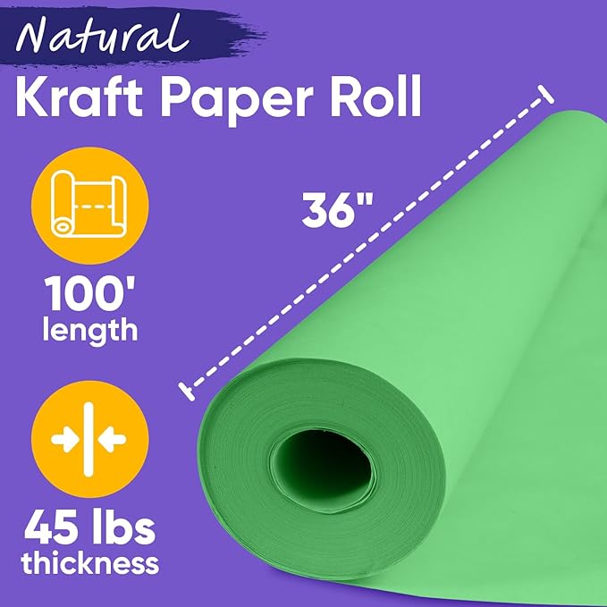 USA Made 36" x 1200" Light Green Paper Roll, 45 lbs Thickness, Kraft Paper - Image 2