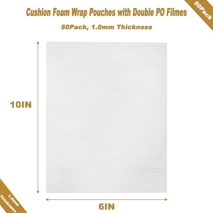 50 Pack 6''x10'' Cushion Foam Pouches, Moving Supplies - Image 2