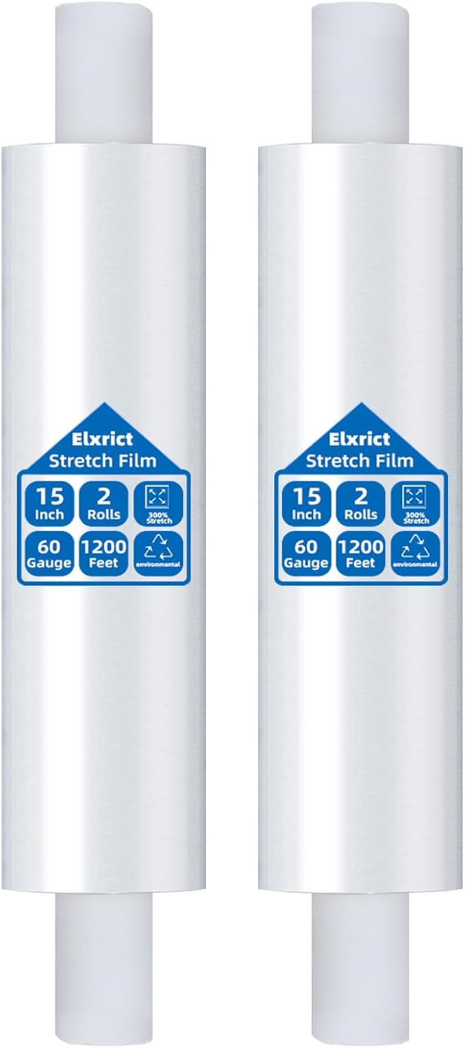 15in Stretch Wrap Roll with Handle, Heavy Duty 1200ft Shrink Wrap Roll by Elxrict