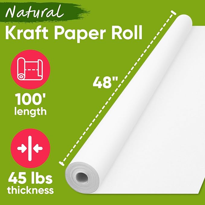 USA Made 48" x 1200" White Kraft Paper Roll, 45 lbs Thickness, American Quality - Image 2