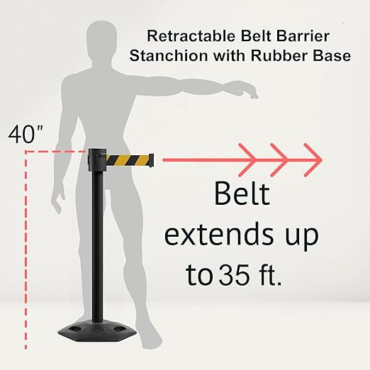 Montour Line MSR760 Set of 2 Retractable Belt Barrier Stanchion, Rubber Base - Image 2