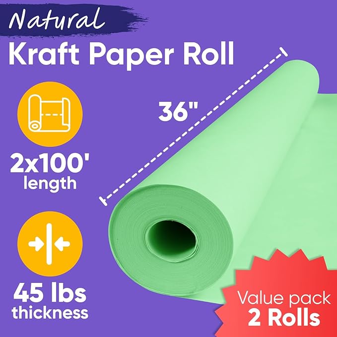 36" x 1200" Light Green Kraft Paper Roll, 45 lbs Thickness, Made in USA Colored - Image 3