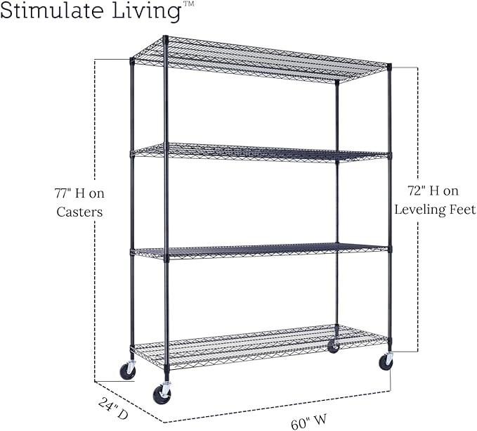 60"x24"x72" PRIME HEAVY DUTY Black 4-Tier Wire Shelving NSF 2400 LBS MAX - Image 2