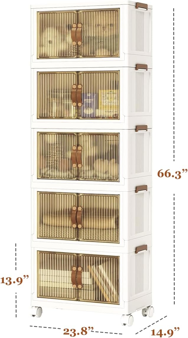 4 Tier Plastic Stackable Storage Bins and Boxes Organizer, Foldable Containers - Image 3