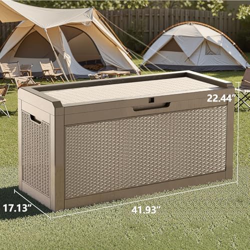 60 Gallon Outdoor Storage Box - Waterproof Resin Rattan Deck Bin for Indoor & Outdoor Use - Lockable & UV Resistant - Ideal for Package Storage, Patio Cushions & Gardening Tools, Brown - Image 4