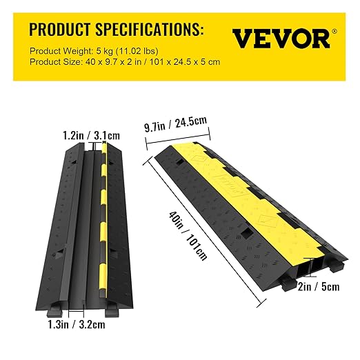 VEVOR Cable Protector Ramp, 4 Packs 2 Channels Rubber Modular Speed Bumps Rated - Image 7