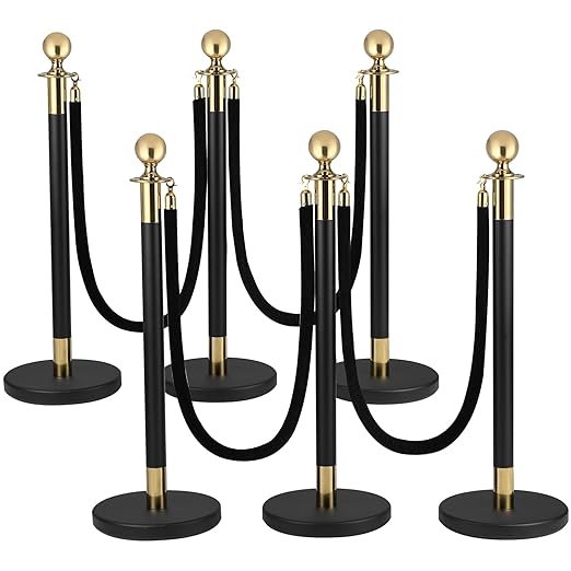 6PCS Black Gold Stanchions, Stanchions and Velvet Ropes 4PCS, Crowd Control - Image 8