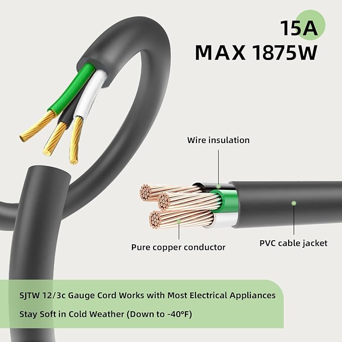 EP 8 Ft Outdoor Extension Cord, 12/3 SJTW Heavy Duty Extension Cable - Image 6