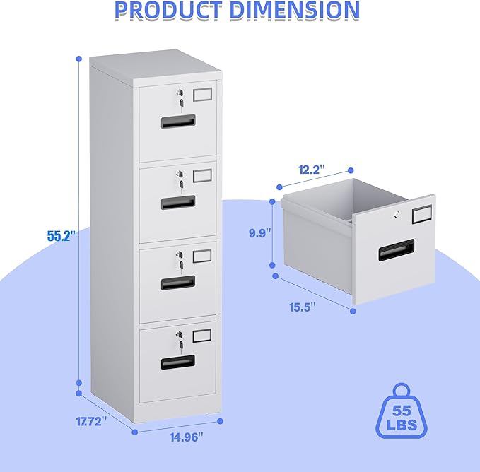 SUXXAN 4 Drawer File Cabinet, Metal Vertical File Storage Cabinet - Image 3