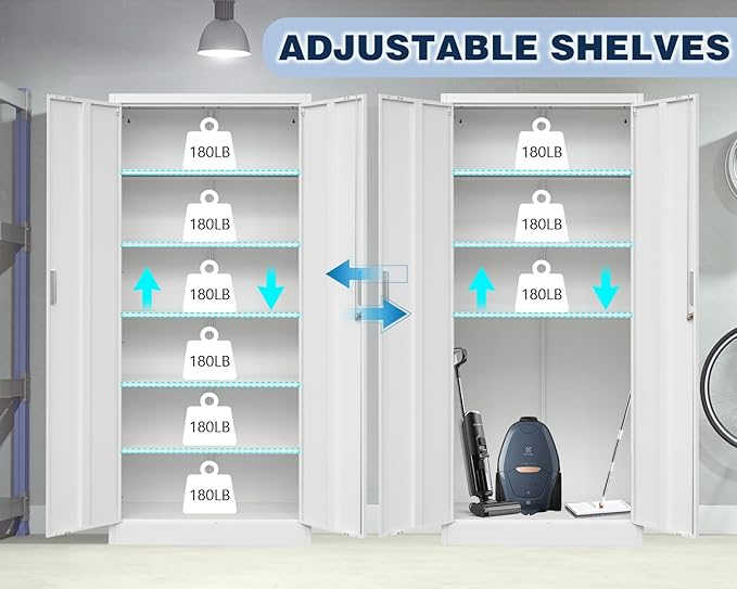 BESFUR Metal Cabinet with 5 Adjustable Shelves and 2 Lockable Doors, Classroom - Image 5