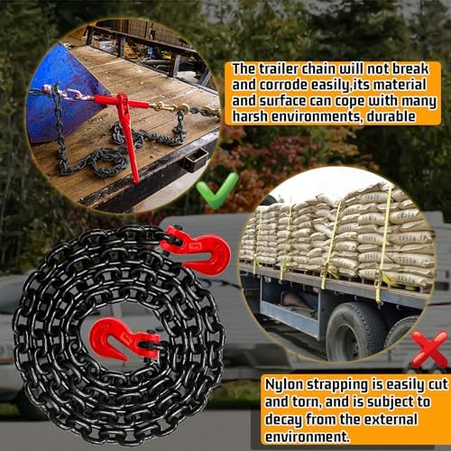 3/8" Transport Binder Chain-G80 Heavy Duty Log Chain with G70 Hooks Wll 7100 lbs|10FT Safety Tow Chains Towing Trailer Extension|Secure Working Load for Tie-Down&Lifting&Flatbed (EP Black) - Image 5