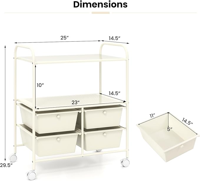 Giantex Rolling Storage Cart w/ 4 Drawers 2 Shelves Metal Rack Shelf Home - Image 4