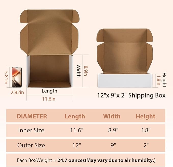 12x9x2 inches Shipping Boxes Set of 25, Small Corrugated Cardboard Box - Image 2