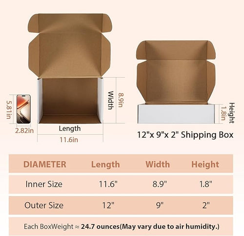 12x9x2 inches Shipping Boxes Set of 25, Small Corrugated Cardboard Box - Image 2