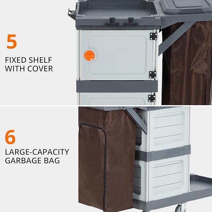 Janitorial Cart with 2 Cabinet, Commercial Traditional Janitorial 3-Shelf - Image 4