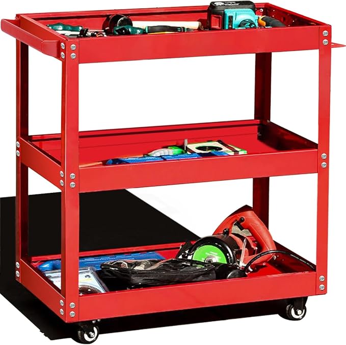 Tool Cart on Wheels, 3 Tier Rolling Mechanic Utility Cart, Heavy Duty Steel by BRLJUNEO