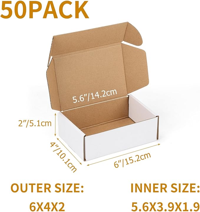 PHAREGE 6x4x2 Inch Shipping Boxes 50 Pack White, Tab Lock Tuck Top Mailer Boxes - Image 2