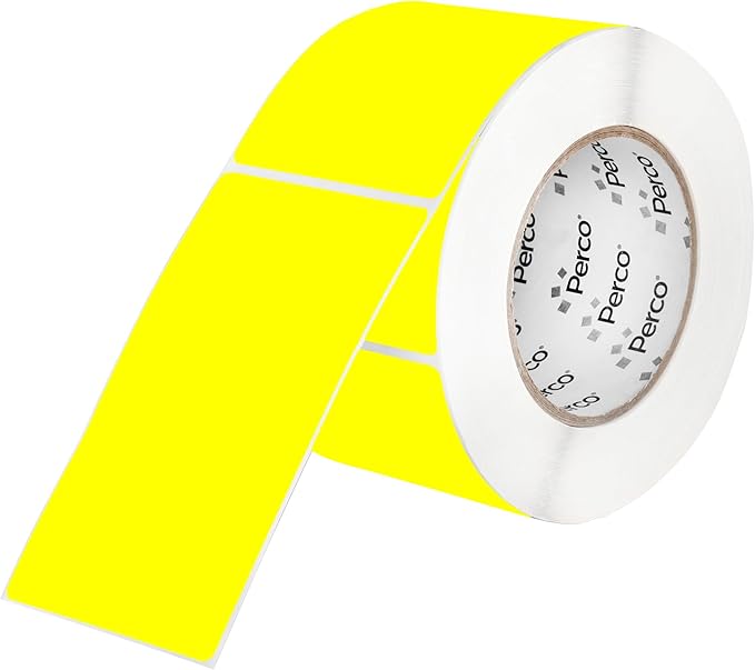 Perco Fluorescent Yellow 3x5 Inch Perforated Sticker Labels — 150 Stickers/Roll by Perco