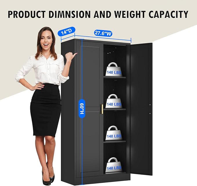 60 Inch Tall Pantry Cabinet, Metal Kitchen Storage Cabinet - Image 5