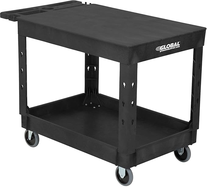 Global Industrial Industrial Service & Utility Cart, Plastic 2 Flat Black Shelf by GlobalIndustrial