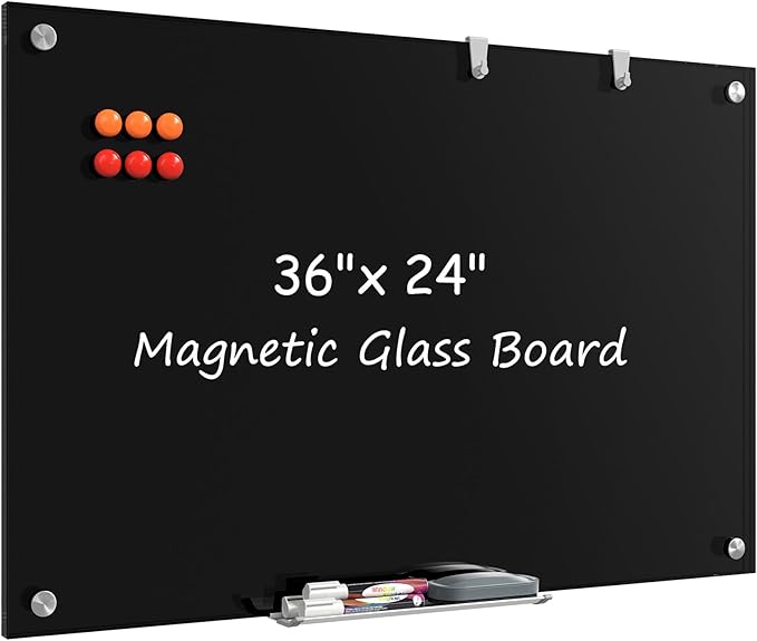 MaxGear Glass White Boards 36x24 Inches, Wall Mounted Magnetic Glass Dry Erase by MaxGear