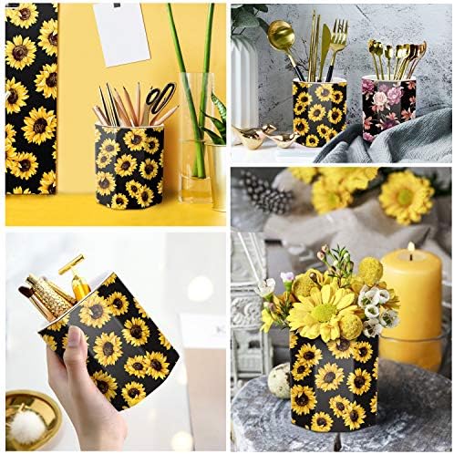 Pen Holder, Pencil Holder for Desk Floral Pattern Pencil Cup for Girls Kids Durable Ceramic Desk Organizer Makeup Brush Holder for Office, Classroom, Home, Sunflower - Image 2