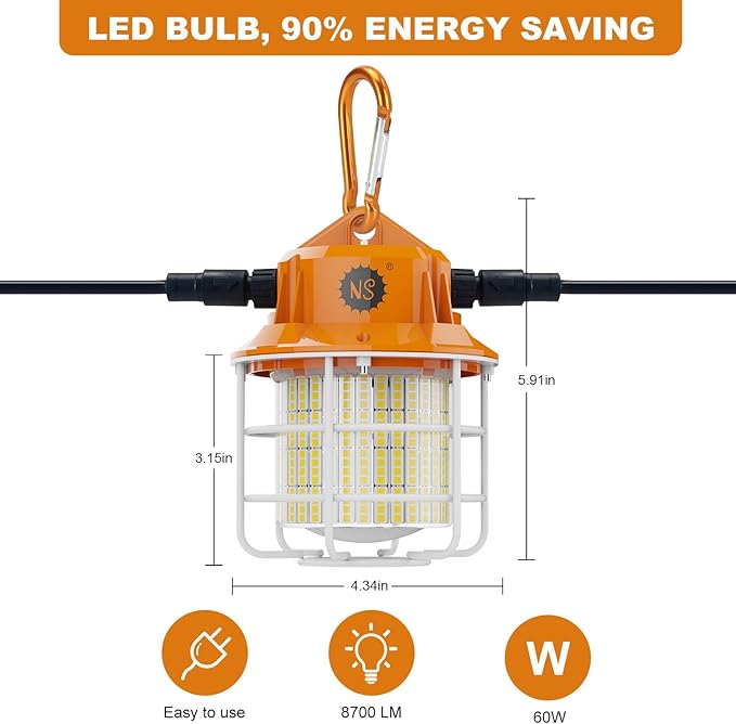 NS 60W Led Temporary Work Light 8700LM Construction Jobsite Lights 5000K - Image 3