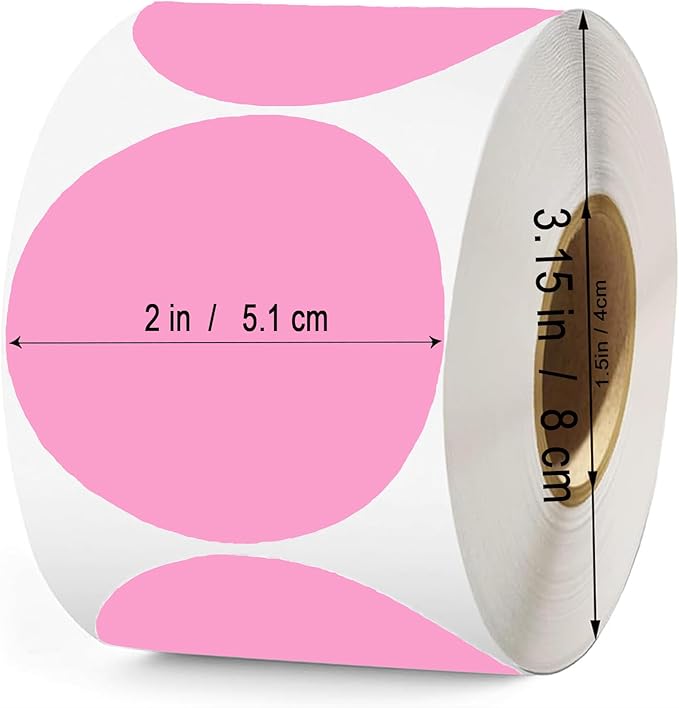 2 Inch Pink Round Thermal Labels, 600 Labels/Roll, Self-Adhesive Circle - Image 2