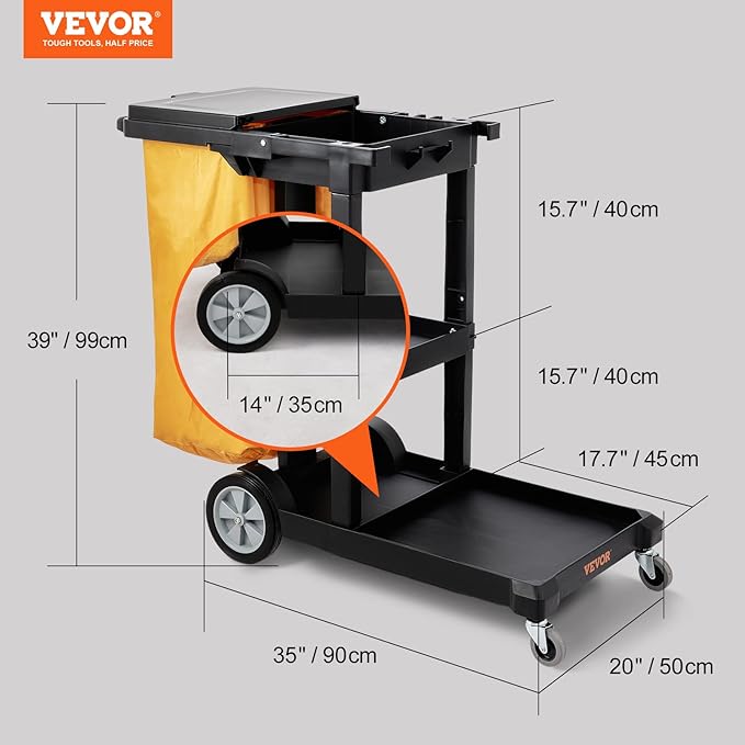 VEVOR Cleaning Cart, 3-Shelf Commercial Janitorial Cart, 200 lbs Capacity - Image 6