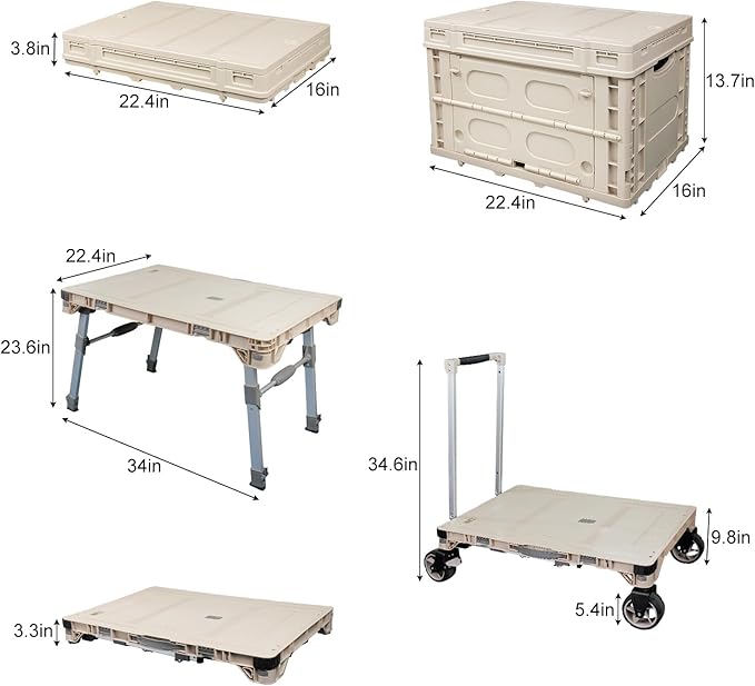 3 Pieces Camping Table Cart Set Multi-Purpose Used as Picnic Table & Dolly & - Image 3