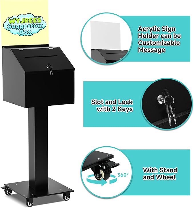 Suggestion Box with Stand, Heavy Duty Metal Floor Standing Offering Box with - Image 3