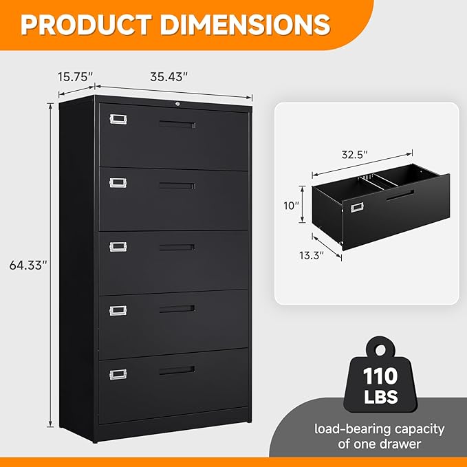 File Cabinet 5 Drawer, Lateral Filing Cabinet - Image 3