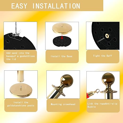 Red Carpet Poles and Ropes Set: 8pcs Gold Stanchion Posts and 4pcs Velvet Ropes - Image 3