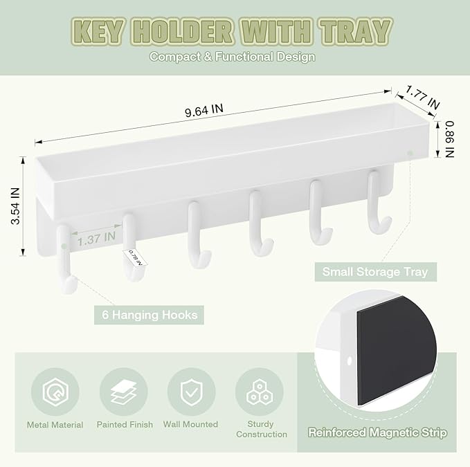 VIS'V Magnetic Key Holder Wall Mount, Compact Metal Key Rack - Image 6