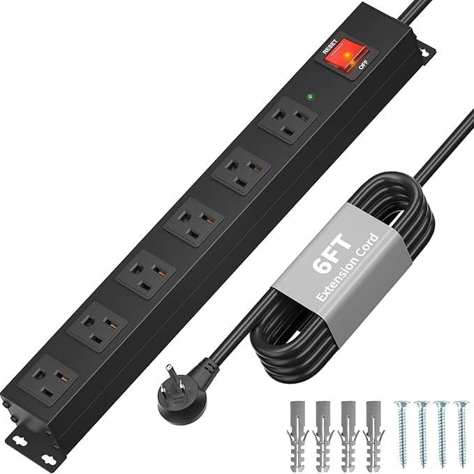 KF Matel 6 Outlet Power Strip Surge Protection 2100J, Heavy Duty Wide Space by KF