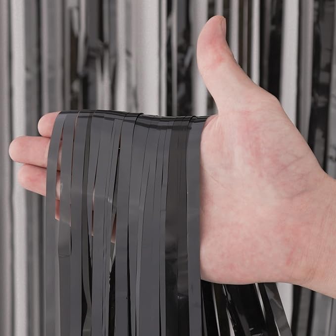 3 Pack 3.3x8.2 Feet Black Foil Fringe Backdrop Curtains, Tinsel Streamers - Image 2