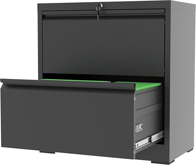 2 Drawer File Cabinet with Lock, Heavy Duty Steel Horizontal Locking Storage by FLIXELIO