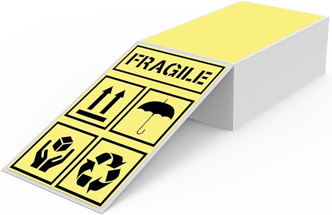Yellow Thermal Labels 3 × 5 Inch Vinyl Self-Adhesive Fanfold Direct Shipping by YIKIADA