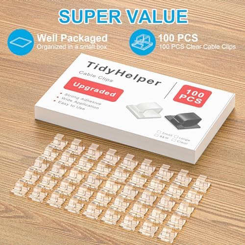 TidyHelper 100 PCS Cable Clips Adhesive, Large, Clear, Indoor/Outdoor - Image 2